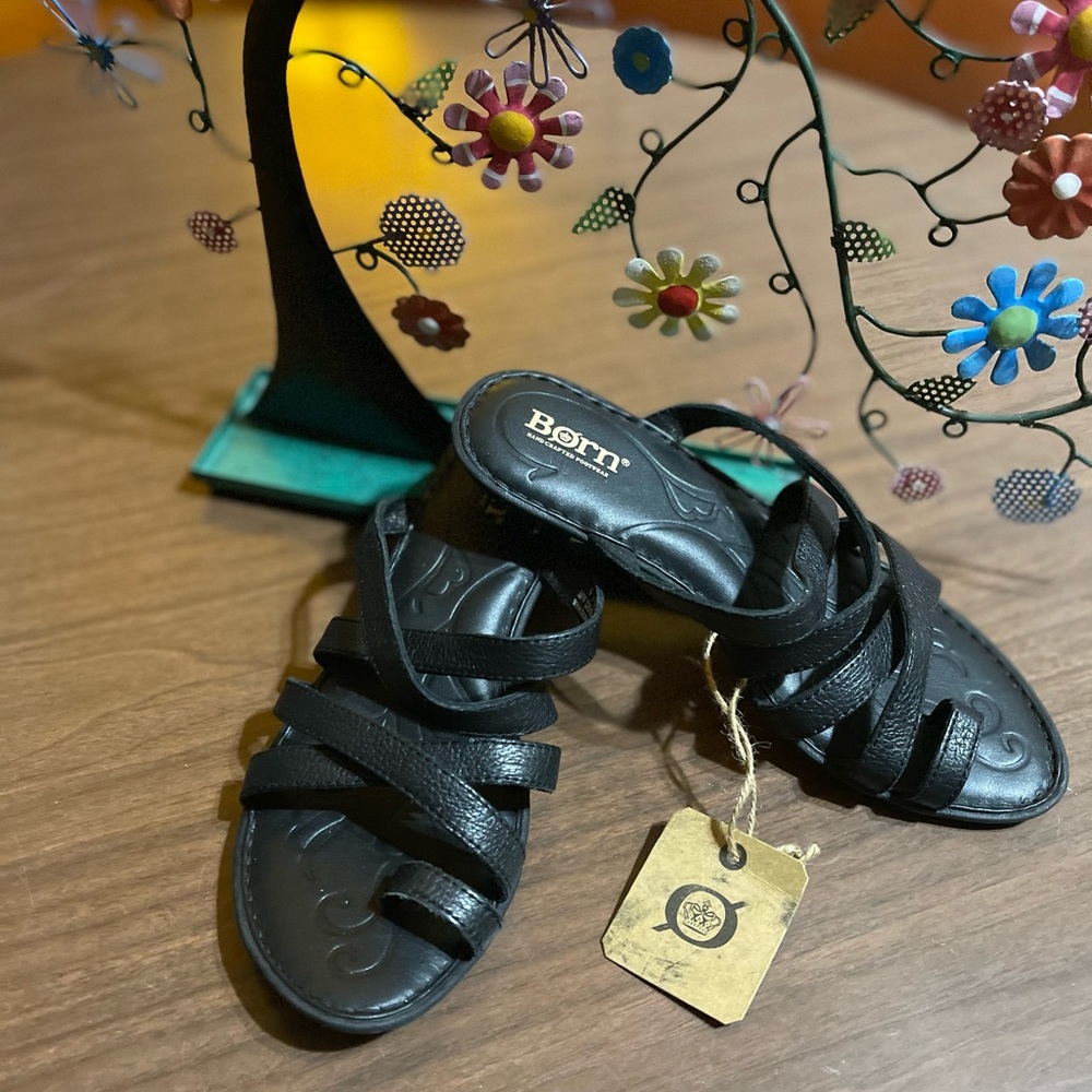 BORN Black Leather Sandals